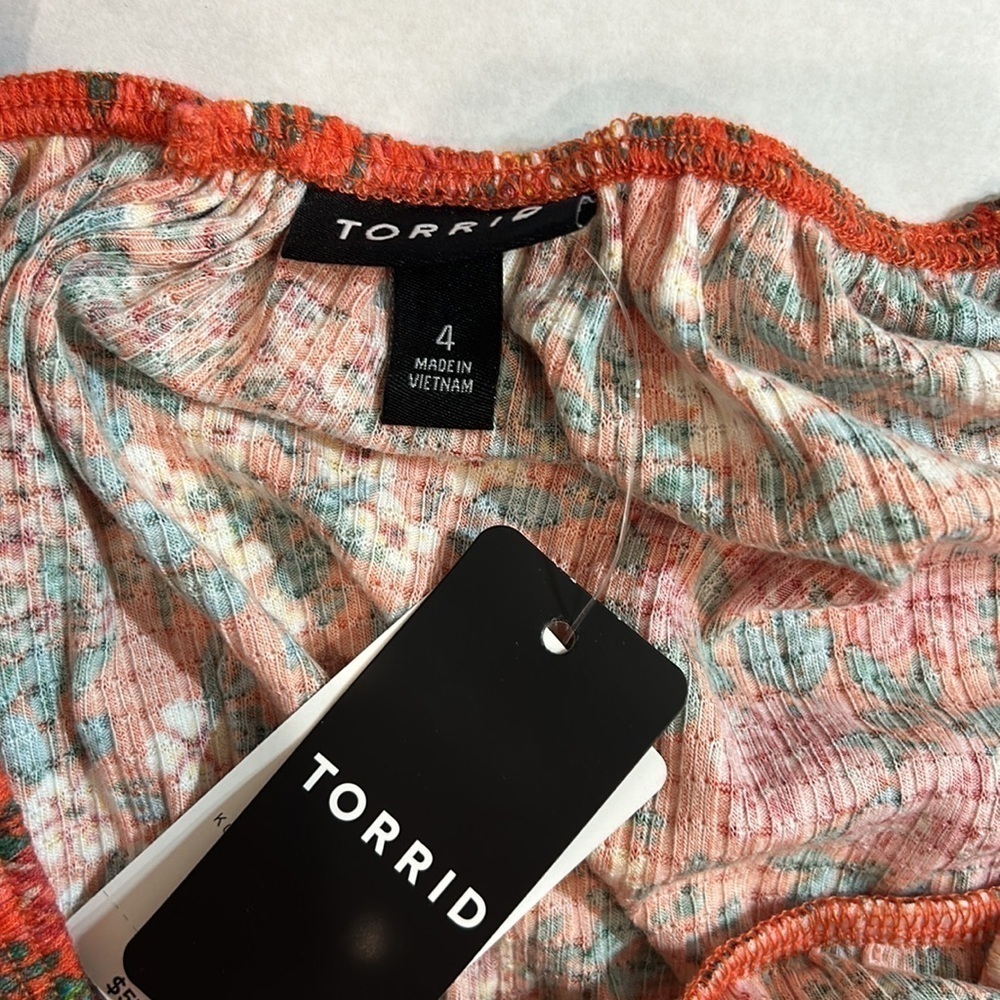 Torrid Romantic Orange Textured Jersey Smocked Waist Top floral NWT 4X Women’s - Picture 6 of 10